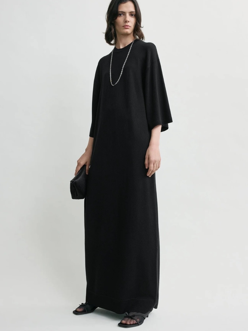 Toteme Merino Black Oversized Maxi Dress with Wide Sleeves